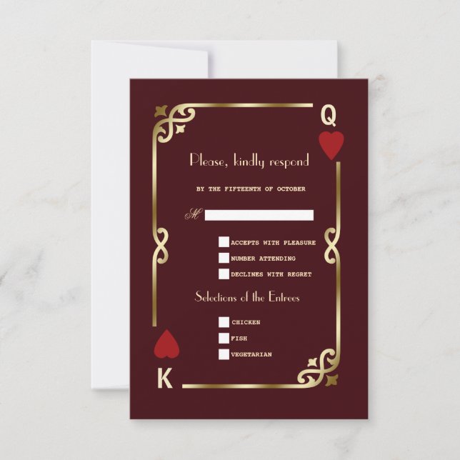 Glam Casino Gold Deep Burgundy Art Deco Wedding OSA Kort (Framsida)