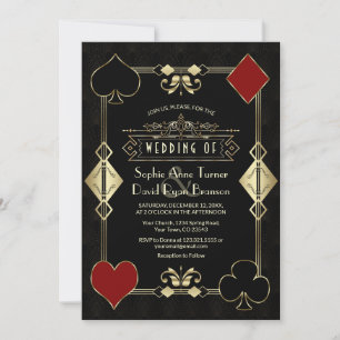 Glam Casino Guld Art Deco Fleur-de-Lis Bröllop Inbjudningar