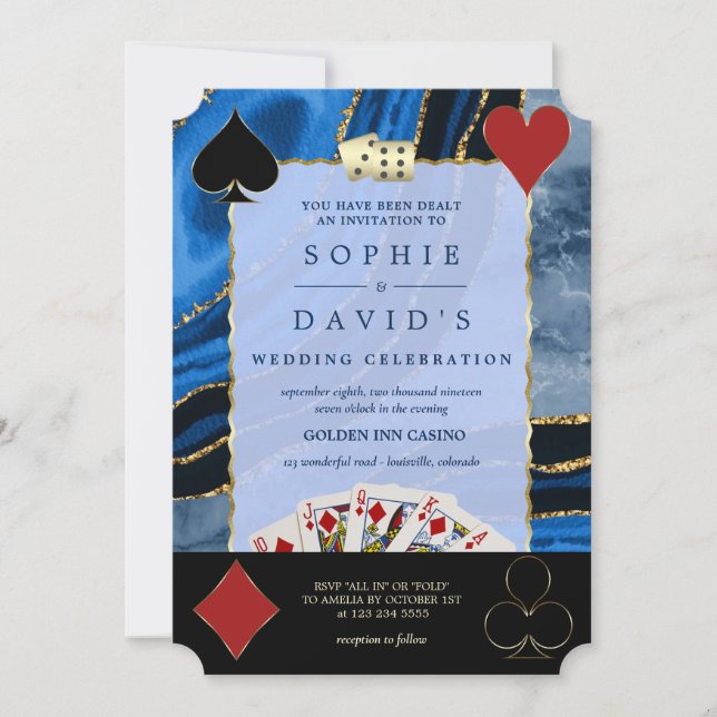 Glam Casino Royale Vegas Poker Guld Agate Bröllop Inbjudningar (Framsida)