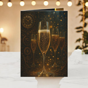Glam Celebration Lux Party Steampunk Champagne Helgkort