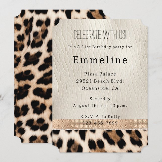 Glam Champagne Cream Leopard Inbjudningar (Fram/baksida)