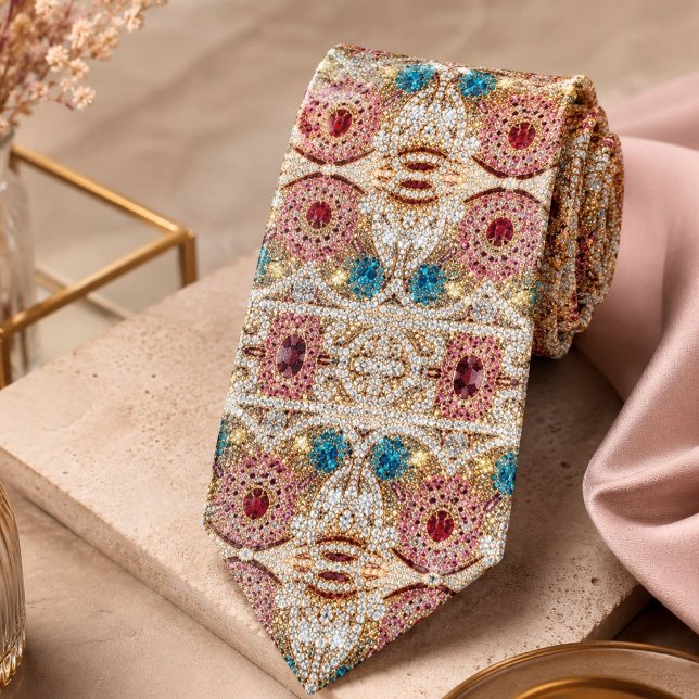 Glam champagne guld blå burgundisk rhineston slips (turquoise blue silver gold burgundy pink bohemian neck tie)
