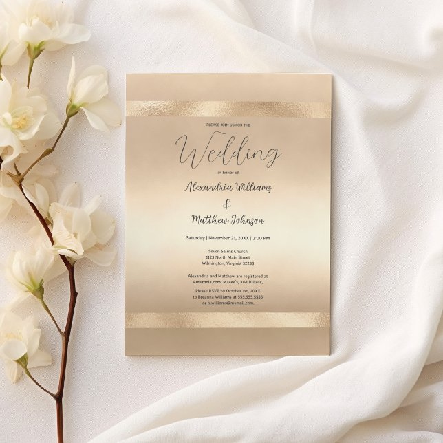 Glam Champagne Guld Glamor Luxury Bröllop Inbjudningar (Glam Champagne Gold Glamour Luxury Wedding )