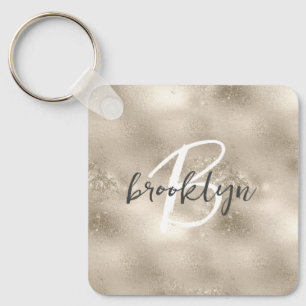 Glam Champagne Guld Glitter Gnista Monogram  Nyckelring