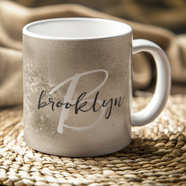 Glam Champagne Guld Trendig Skript Monogram Kaffemugg