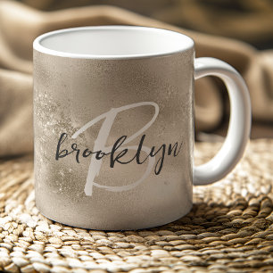 Glam Champagne Guld Trendig Skript Monogram Kaffemugg