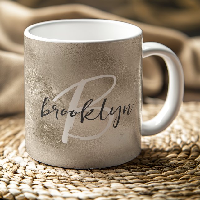 Glam Champagne Guld Trendig Skript Monogram Kaffemugg (Skapare uppladdad)