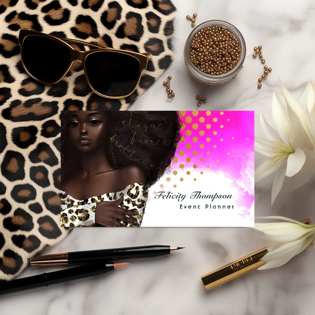 Glam Chic Afro Chef Dam QR-Affärskort Visitkort (Hairstylist business card)
