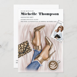 Glam Chic Guld Mode Show Studentfest Inbjudningar