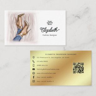 Glam Chic Guld Stilettos och Denim Mode Design Visitkort