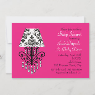 Glam Chic het rosa & Damask baby shower inbjudan