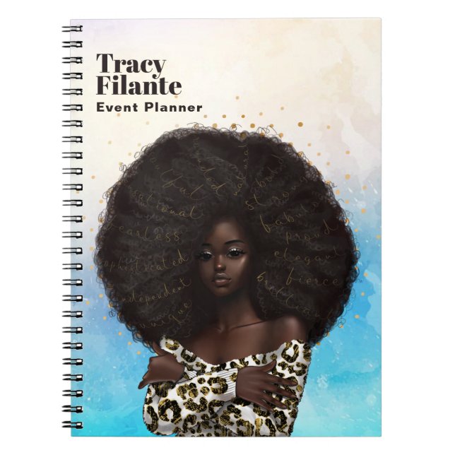Glam Chic Leopardskinn Afroamerikansk  Anteckningsbok (Framsidan)