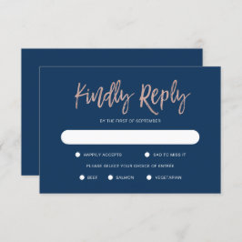 Glam Chic Navy Blue & Ro Guld Bröllop OSA Card