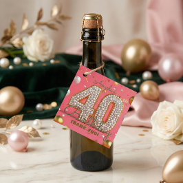 Glam Chic Pink Gold Pearl 40th Birthday Thank You Gåvor Etiketter