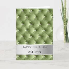 Glam Chic Sage Grönt Faux Velvet Silver Birthday Kort