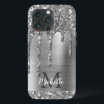 Glam Chic Silver Glitter Drives Monogram Metall<br><div class="desc">Elegant, modern, giftig silver grått glitter droppar grått anpassningsbar metall personlig och monogrammad namn. Den här designen har silver grått glitter gnistra-droppar på grått borstad metall-bakgrund med anpassningsbar personlig monogram initial och första namn-textmall. Perfekt feminin gåva till flickor och kvinnor som kärlek söt trendig glam sak. Kontakta mig om du...</div>