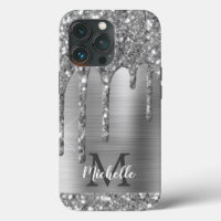 Glam Chic Silver Glitter Drives Monogram Metall