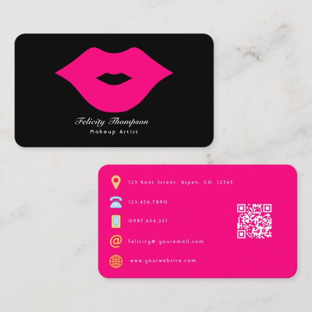 Glam Chic Sminkartist QR-kod Visitkort (Fram/baksida)