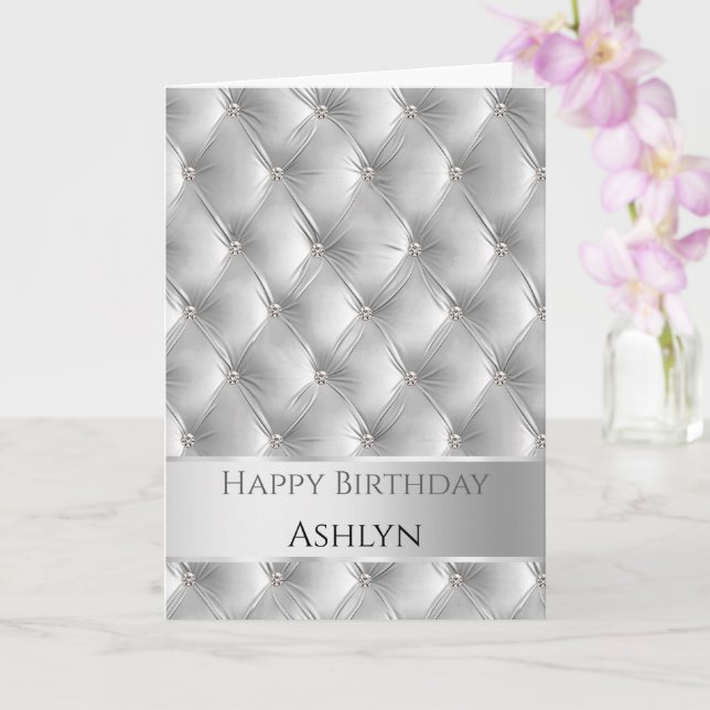 Glam Chic Soft Grått Faux Velvet Silver Birthday Kort (Orkide)