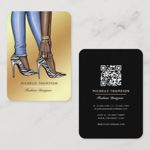 Glam Chic Zebra Fashionista QR-kod Visitkort