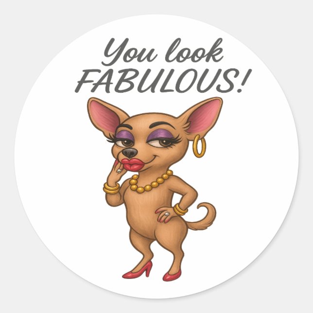 Glam Chihuahua Runt Klistermärke (Framsida)
