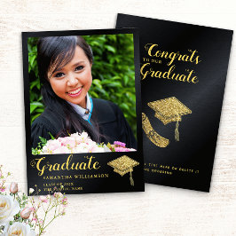 Glam Class of 2025 Black and Guld Photo Studenten Meddelande