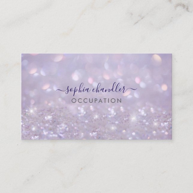 Glam Classy Glitter Lavender, skript Namn Visitkort (Framsida)