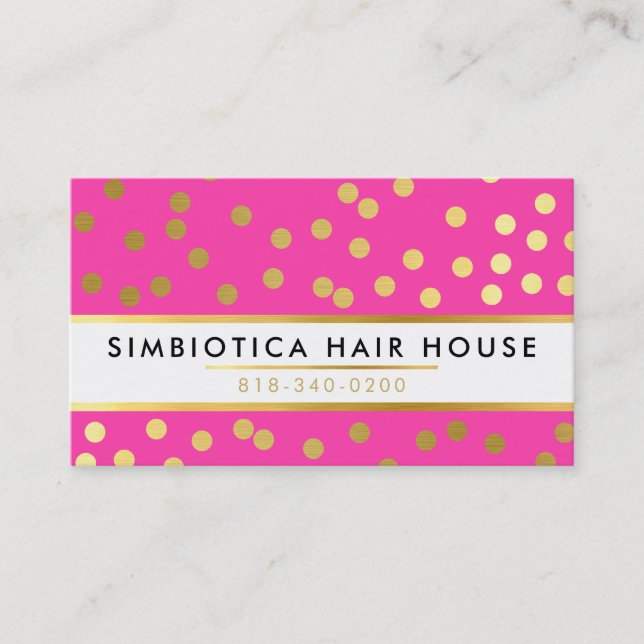 GLAM CONFETTI modern punkt mönster guld shock rosa Visitkort (Framsida)
