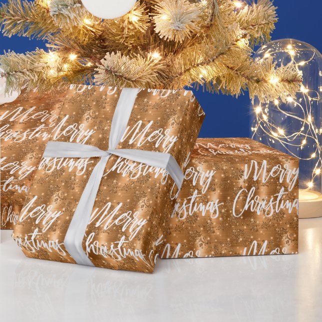 Glam Copper Blommigt Glitter God jul Presentpapper (Helgdagar)