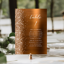 Glam Copper Metallic Glitter Script Wedding Bordsnummer