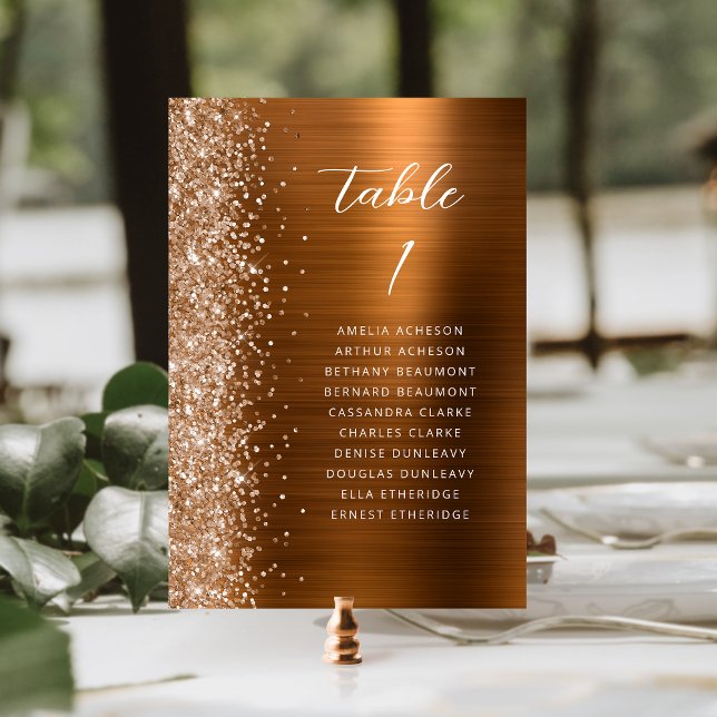 Glam Copper Metallic Glitter Script Wedding Bordsnummer (Skapare uppladdad)