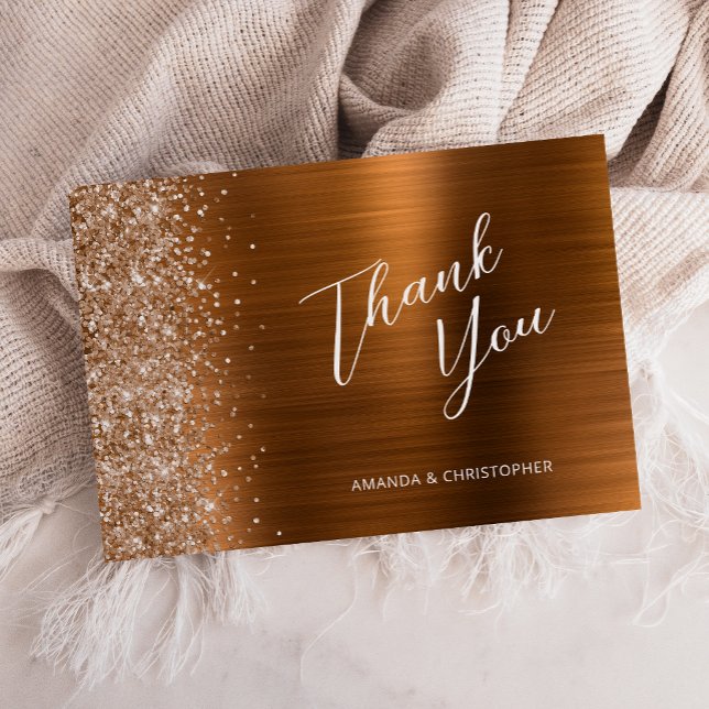 Glam Copper Metallic Wedding Flat Thank You Kort (Skapare uppladdad)