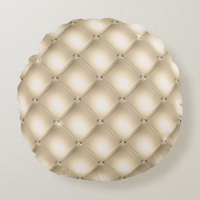 Glam Cream Champagne Diamond Glitz Bröllop Rund Kudde (Framsidan)