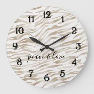 Glam Cream White Zebra tryck Stor Klocka
