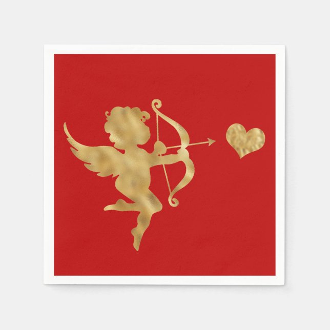 Glam Cupid Guld Red Heart Valentine Pappersservett (Framsidan)