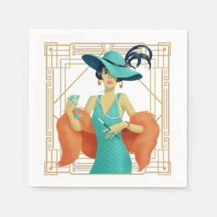 Glam Dam Cocktail Art Deco Guld Ram Pappersservett