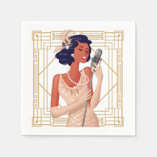 Glam Dam Singer Art Deco Guld Ram Pappersservett