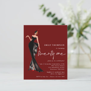 Glam Dam Trendig Script 21:a Burgundy Party Inbjud