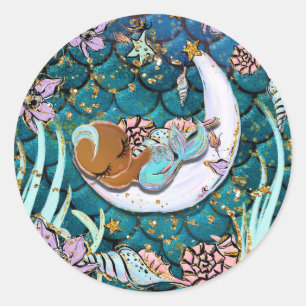 Glam Dark Mermaid Guld Glitter Pojkarnas Baby Show Runt Klistermärke