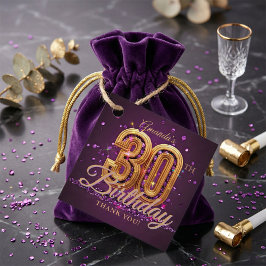 Glam Dark Purple Gold 30th Birthday Thank You Gåvor Etiketter