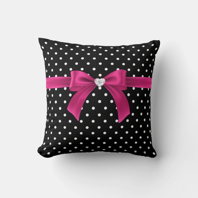 Glam Deep Rosa Bow-White Polka dots-Black Kudde (Framsida)