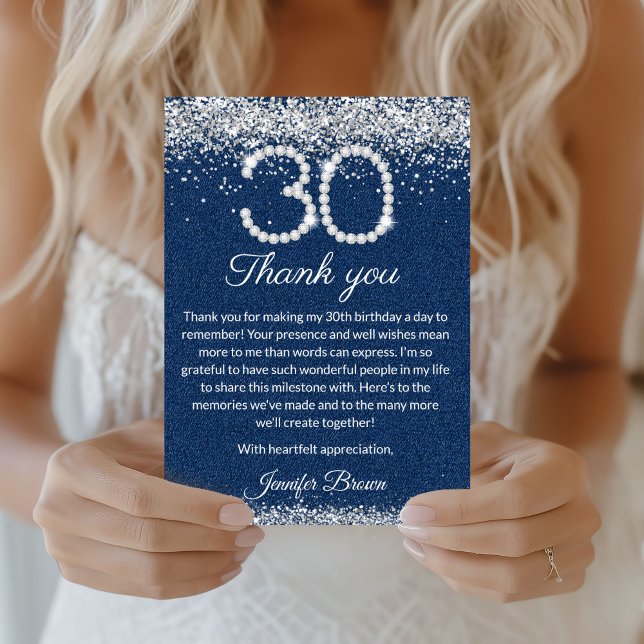 Glam Denim & Diamonds 30-års födelsedags tackkort Tack Kort (diamonds and Denim 30th birthday thank you Card)