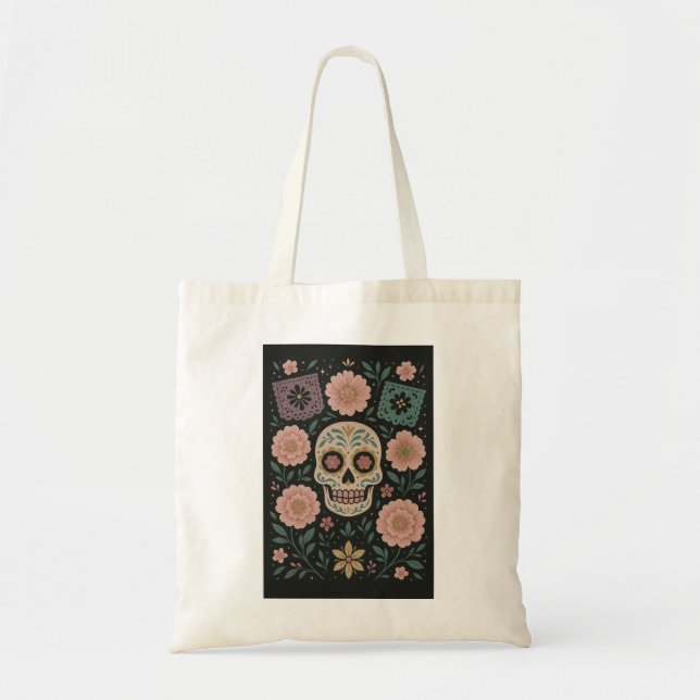 Glam Día de los Muertos Sugar Skull Tote Bag Tygkasse (Framsidan)