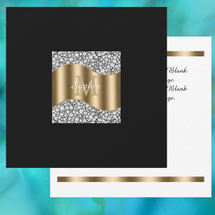 Glam-diamanter, guldförgylld monogram, namn, medde tack kort