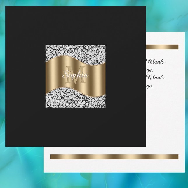 Glam-diamanter, guldförgylld monogram, namn, medde tack kort (Skapare uppladdad)