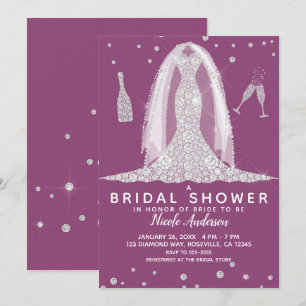 Glam Diamond Bröllopsklänning Berry Bridal Shower Inbjudningar