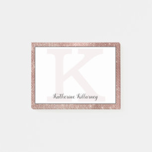 Glam Diamond Gnistra Monogram Namn, Girel, Guld Post-it Block