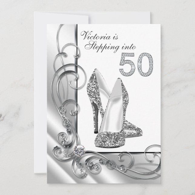 Glam Diamond Steg In I 50 Födelsedagsfest Inbjudningar (Framsida)