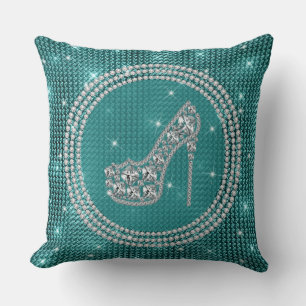 Glam Diamond Stiletto Shoe on Teal Kudde