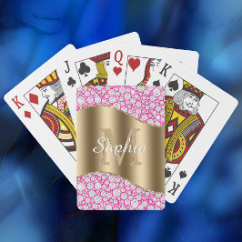 Glam Diamonds Fuchsia, Guld Monogram, skript Namn Casinokort